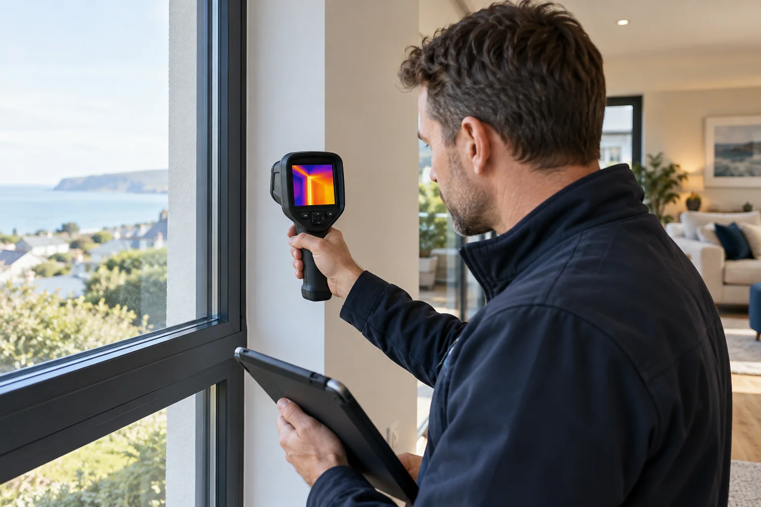 Energy surveyor assessing a property's performance